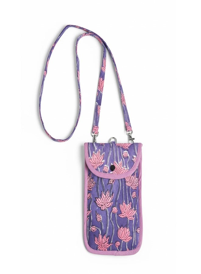 Ayuda Homes Cotton Sling Bag for Women - Floral Print Mobile Bag with Adjustable Strap,Waterproof Phone Holder Wallet & Travel Essentials (Purple) - Image 1